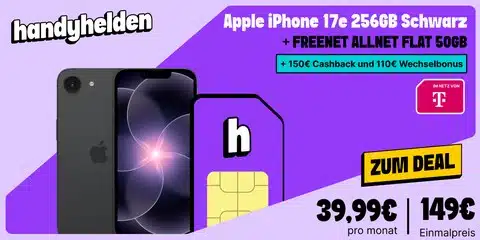 iphone17e freenet banner Apple iPhone 17e 256GB mit freenet Allnet Flat 50GB