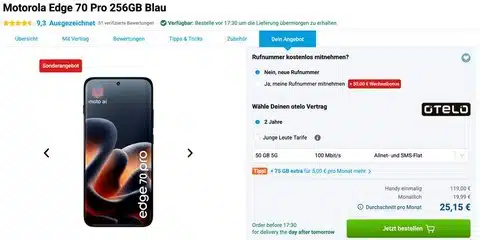motorola edge 70 pro otelo banner Motorola Edge 70 Pro mit otelo Allnet Flat Classic