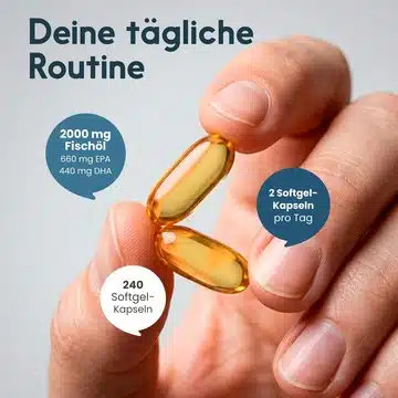 Omega-3-Softgel-Kapseln von Bloom Naturals in der Hand