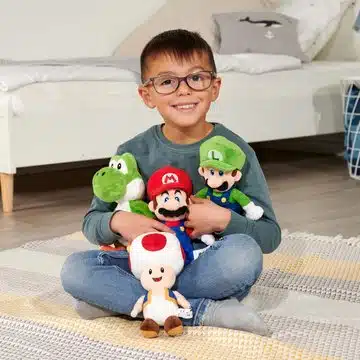 simba super mario toad plueschfigur 20cm 2 Kind mit Simba Super Mario Plüschfiguren und Toad
