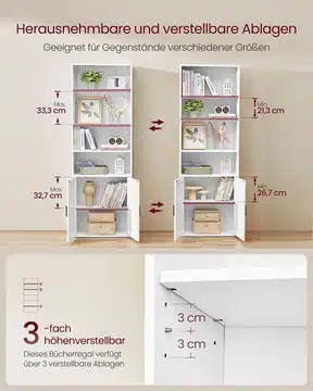 vasagle custos einlegeboeden VASAGLE Custos Bücherregal mit höhenverstellbaren Einlegeböden