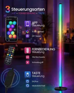 Steuerung der VASAGLE LED Stehlampe per App, Fernbedienung und Taste