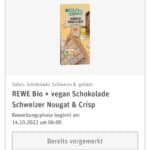 Vorankündigung- Rewe Produkttest: REWE Bio + vegan Schokolade Schweizer Nougat & Crisp