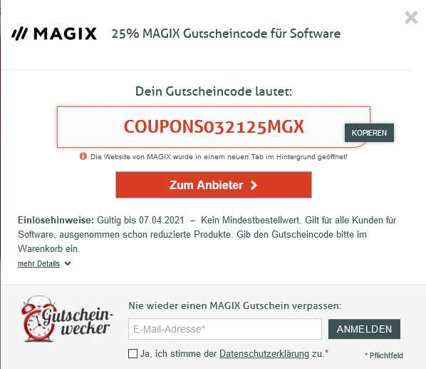 Magix 25 MAGIX Gutscheincode für Software MyTopDeals