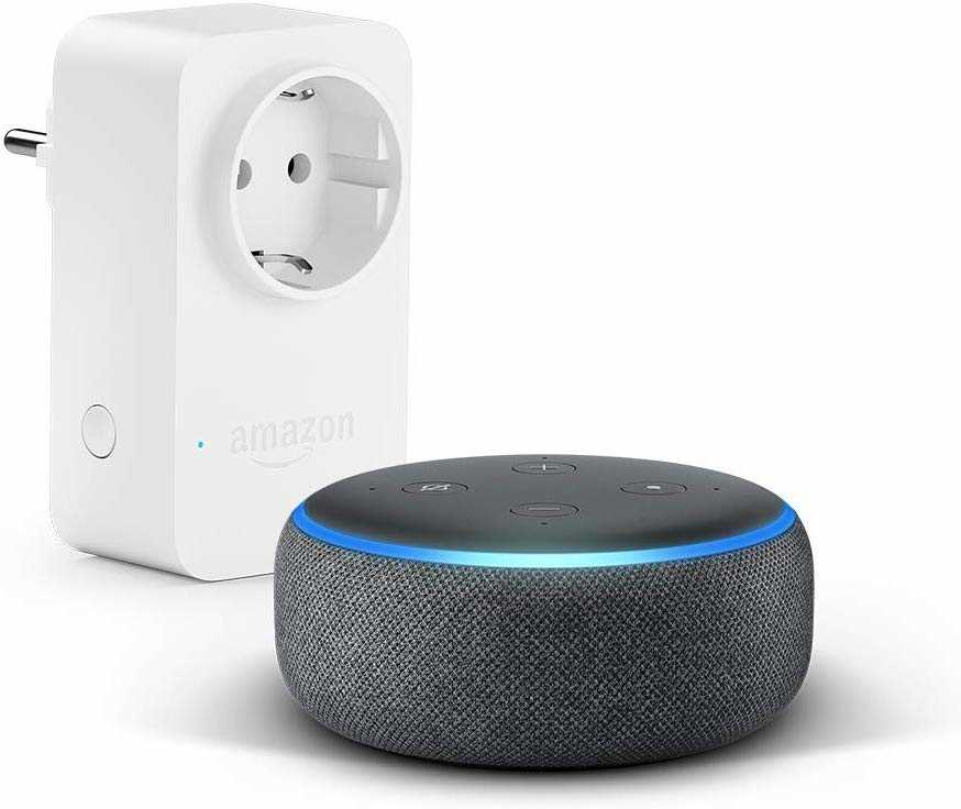 Amazon Echo Dot 3 Lampen Steuern Echo Dot (3. Gen.), Anthrazit Stoff + Amazon Smart Plug (WLAN-Steckdose