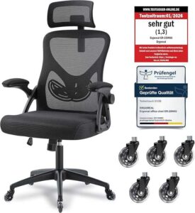 Ergonomischer Mesh‑Bürostuhl für Home Office mit verstellbarer Lendenstütze inkl. PU-Rollen