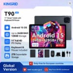 Kingrid T90 Android 15 Tablet-PC mit BT-Tastatur & Maus (24GB (8+16) RAM, 128GB ROM)