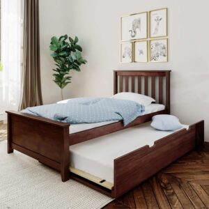 Max  Lily Bett 90x200cm inklusive Lattenrost Kinderbett mit ausziehbarem Bett Funktionsbett Gaestebett Holzbett aus neuseelaendischem Kiefernholz Dunkelbraun
