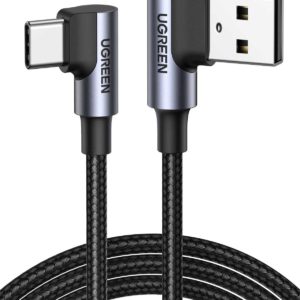 UGREEN USB C Ladekabel Winkel USB C Kabel 90 Grad Winkel Nylon USB auf USB C Kabel gewinkelt kompatibel mit Galaxy S23 S22 S21 S20 A73 A72 A53 Huawei P30 Lite Redmi 10 Note 9 usw. 0.5m