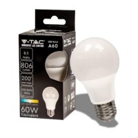 V TAC 217261 LED EEK F A   G E27 Gluehlampenform 8.50W Tageslichtweiss  x H 60mm x 108mm