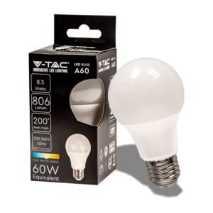 V TAC 217261 LED EEK F A   G E27 Gluehlampenform 8.50W Tageslichtweiss  x H 60mm x 108mm