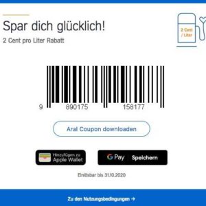 aral 2 cent pro liter rabatt bei einer tankfuellung bis 50 liter