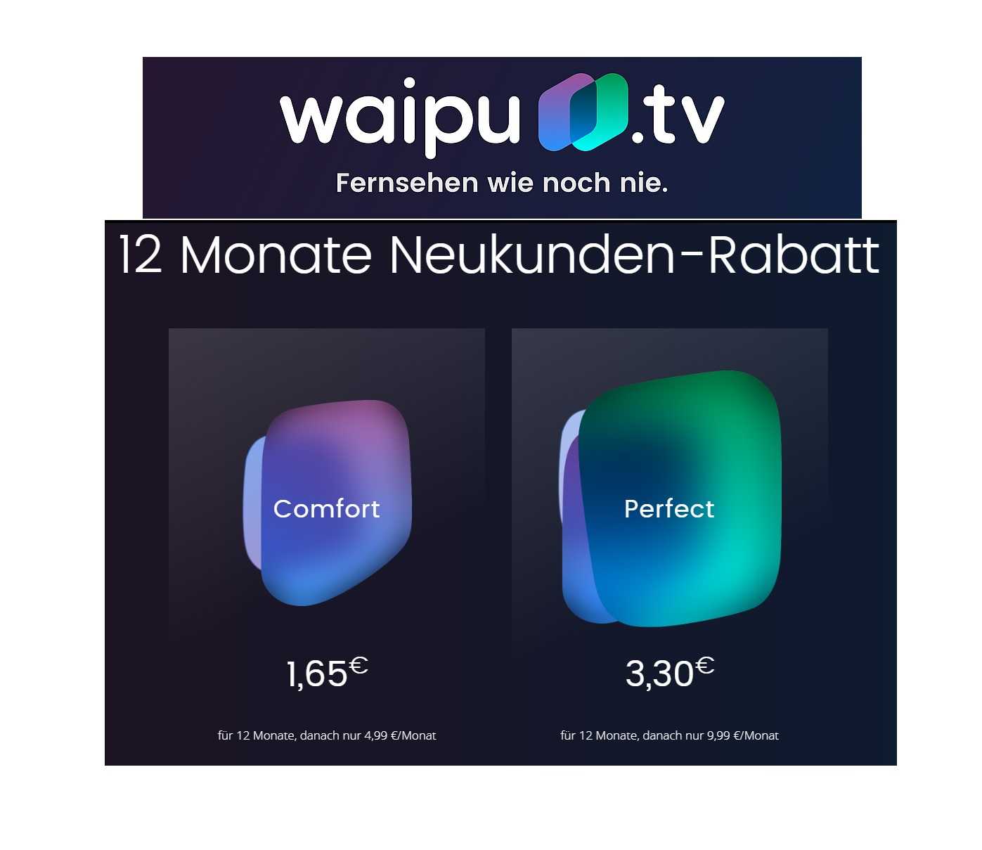 Waipu.tv: 12 Monate Perfekt-Paket MyTopDeals (für Neukunden) - für nur 3,30€