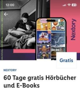 Nextory 60 statt 14 Tage kostenlos Hörbücher und eBooks genießen mit Lidl Plus Gutschein bis 04.06.2023