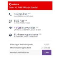 vodafone sim only angebote z b smart xl wm simonly special mit alles flat 11gb lte fuer 2399e mtl